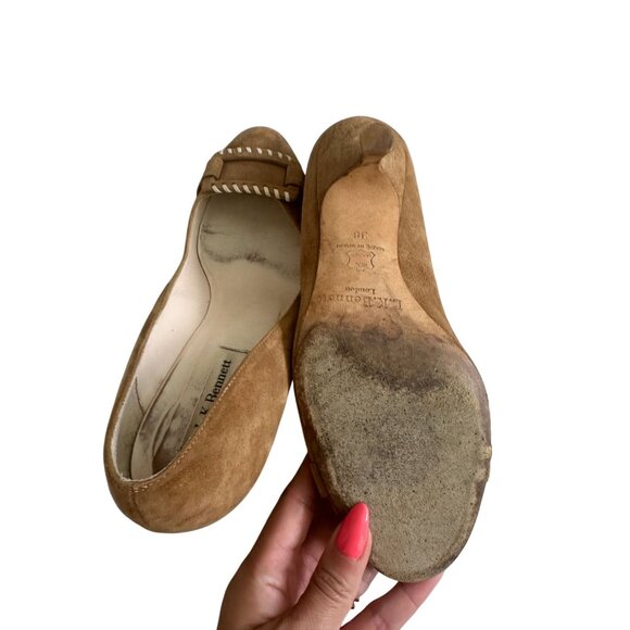 LK BENNETT Tan Suede Kitten Loafers Heels Size US 8 / 38 - Picture 5 of 9